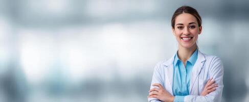 The smiling healthcare professional exuding confidence in a modern clinic environment. photo