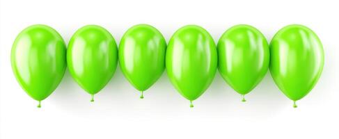 The vibrant green balloons lined up for a joyful celebration. photo