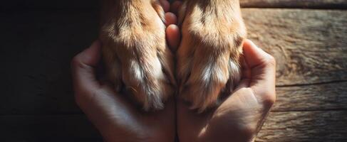 The Hands Cradling a Dog's Paws in Gentle Connection photo