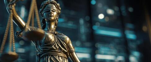 The Blindfolded Lady Justice Statue Symbolizing Law and Fairness in Society photo