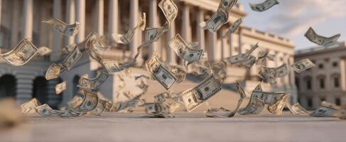 The flying dollar bills create a stunning scene of financial prosperity. photo