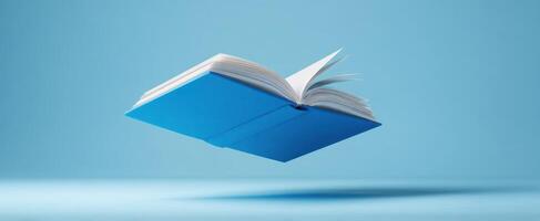The Floating Book with Open Pages Against a Blue Background photo