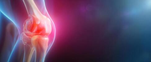 The illuminated knee joint highlighting pain and anatomical structure in health visualization. photo