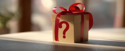 The mystery gift box with a question mark waiting to be opened. photo