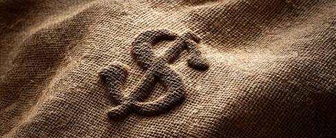 The Elegant Burlap Fabric with Intricate Embroidered Logo Detail. photo