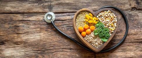 The Heart-Shaped Bowl of Nutritious Ingredients with a Stethoscope photo