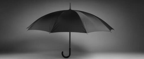 The elegant black umbrella standing in a minimalist studio environment. photo