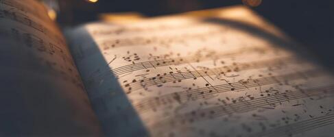 The captivating beauty of a music sheet illuminated by soft light. photo