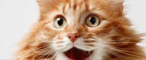 The adorable orange cat with a joyful expression and big, curious eyes. photo