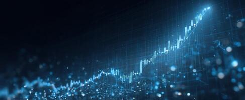 The digital graph shows increasing growth trends in a futuristic setting. photo