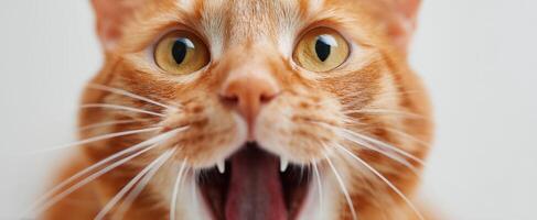 The playful orange cat expressing joy and curiosity with wide eyes. photo