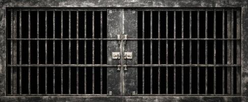 The imposing metal gates of a prison cell creating an atmosphere of confinement. photo