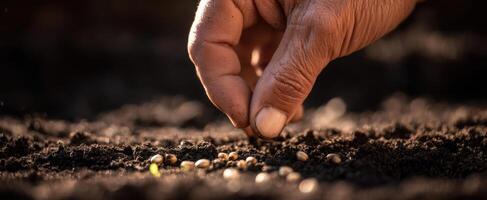 The Hand Planting Seeds in Rich, Dark Soil for Future Growth photo