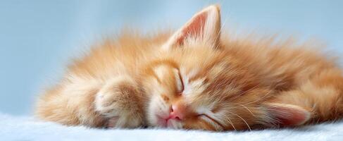 The adorable sleeping kitten resting peacefully on a soft surface. photo