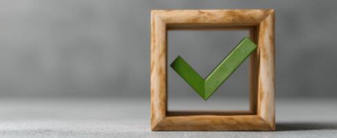 The Green Checkmark Framed in Wood for Success and Validation photo