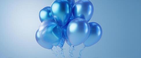 The group of vibrant blue balloons floating against a serene backdrop. photo