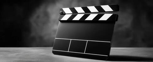 The classic clapperboard ready for a cinematic production scene photo