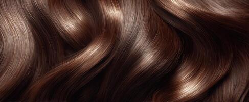 The luxurious flowing hair texture with rich brown waves and glossy shine. photo