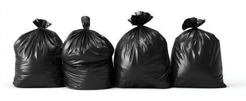 The collection of black garbage bags ready for disposal and cleaning photo