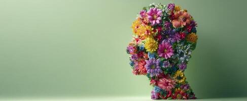 The floral profile silhouette filled with vibrant springtime blossoms photo