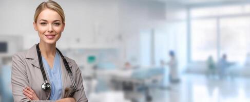 The confident doctor smiling in a modern hospital environment. photo