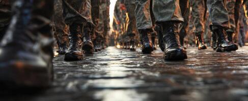 The Marching Soldiers Showcase Precision and Unity in Military Parade. photo