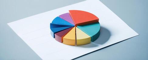 The colorful pie chart representing data distribution on a clean surface. photo