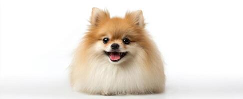 The adorable Pomeranian dog with fluffy fur and a joyful expression photo