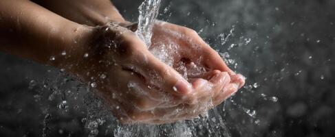 The hands catching water in an elegant display of motion and freshness. photo