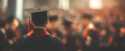 The Graduate Standing Proudly in a Ceremony Surrounded by Fellow Students photo