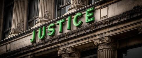 The Justice Sign on a Historic Building Reflecting Legal Heritage and Architecture photo