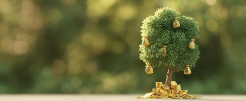 The tree symbolizing wealth and prosperity through money bags and coins. photo