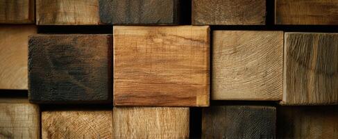 The captivating beauty of assorted wooden blocks in various textures and colors. photo