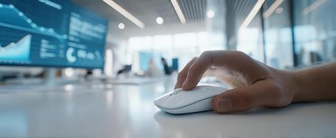 The modern office scene featuring a computer mouse and productivity tools. photo
