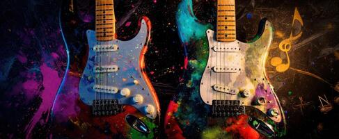 The Colorful and Artistic Electric Guitars on a Vibrant Background photo
