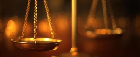 The Golden Scales of Justice Reflecting Light in an Elegant Setting. photo