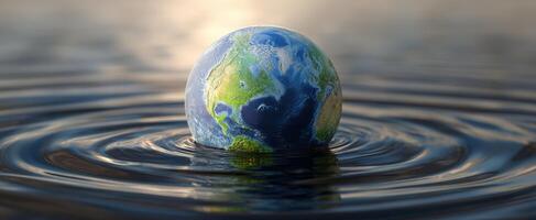 The Earth Floating on Water Surrounded by Gentle Ripples and Serenity photo