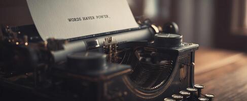 The vintage typewriter showcasing powerful words on a crisp sheet of paper. photo