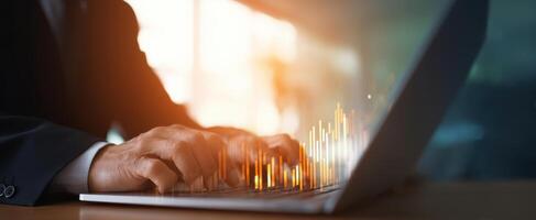 The Professional Using a Laptop with Graphs and Data Visualization Elements photo