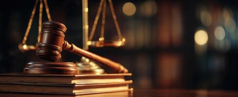 The gavel and scales of justice symbolizing law and order. photo
