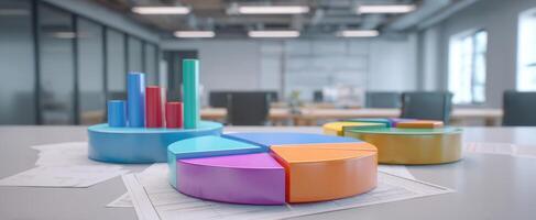 The colorful charts representing business data in a modern office setting. photo
