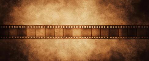 The vintage filmstrip set against a textured brown background. photo