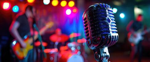 The vintage microphone capturing the vibrant essence of live music performance. photo