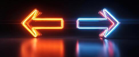 The neon arrows pointing left and right for modern directional guidance. photo