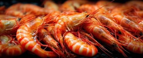 The vibrant display of fresh shrimp ready for culinary delights. photo