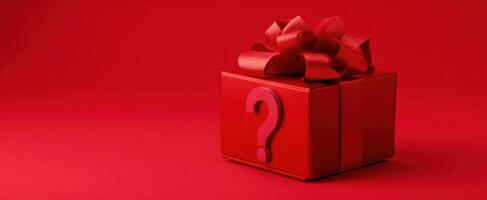 The red gift box with a question mark inviting mystery and surprise. photo