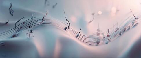 The Flowing Music Notes Over A Soft, Serene Background photo
