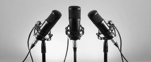 The three microphones arranged for a recording session in a sound studio. photo