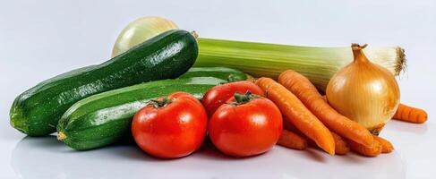 The fresh assortment of vibrant vegetables for healthy cooking and meal preparation. photo