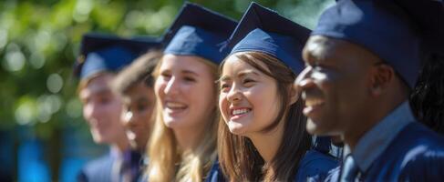 The joyful graduates celebrating their achievements in caps and gowns. photo